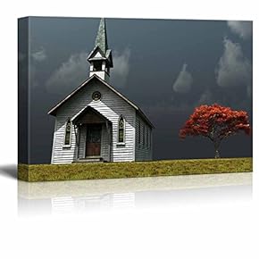 Canvas Prints Wall Art - Scene of an Old Church on a Wind Swept Prarie | Modern Wall Decor/Home Decoration Stretched Gallery Canvas Wrap Giclee Print & Ready to Hang - 12" x 18"