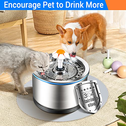 Cat Water Fountain Stainless Steel 84oz/2.5L Pet Water Fountain for Cats Inside Ultra Quiet Cat