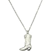 CANYEN Silver Cowboy Necklace, Sterling Silver Boot Necklaces, Dainty Texas Jewelry, Cute Cowgirl Jewelry, Trendy Concert Accessories, Minimalist Rodeo Vaquero Vaquerita Country Jewellery for Ladies, Unique Cool Gifts for Women in Their 20s (Silver Boots)