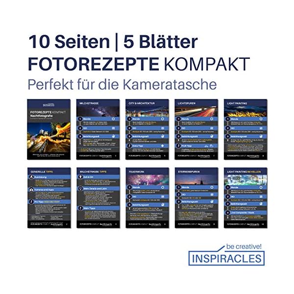 Inspiracles Nachtfotografie Fotorezepte Kompakt - 5 Foto Spickzettel zum Fotografieren Lernen für Einsteiger, DIN A 6, Wasserfest, Reissfest – Bild 4