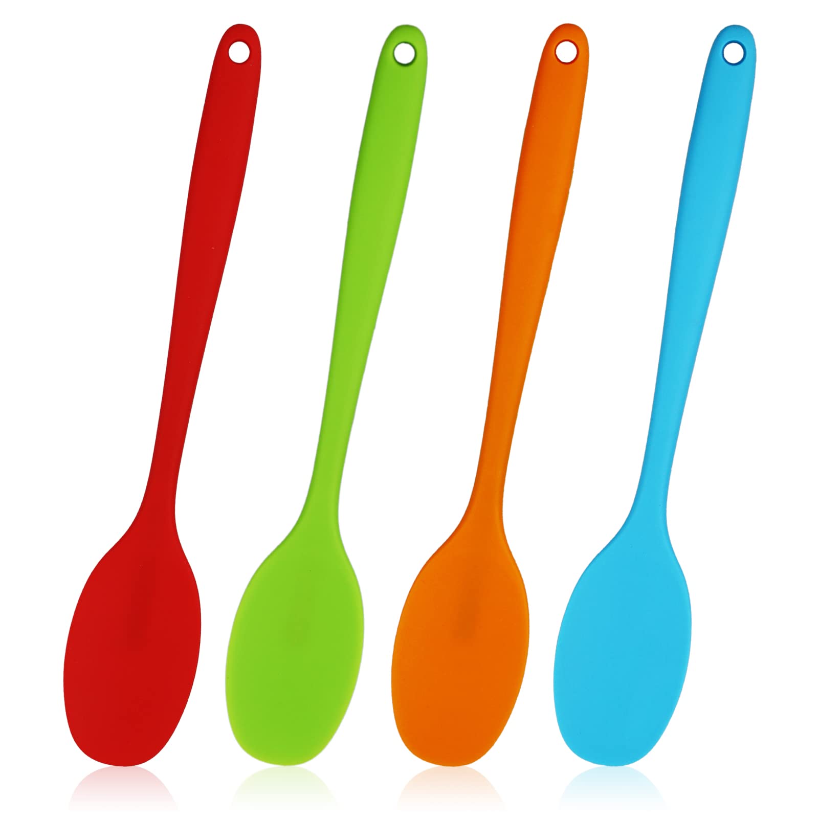 4 pcs Silicone Spoons, 11inches Mixing Spoons Heat Resistant Baking Serving Spoon Silicone Cooking Tools One Piece Design Silicone Spoon for Kitchen Cooking Stirring (27.7cm Long)