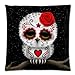 Cute Red Day of the Dead Sugar Skull Owl Stars Zippered Pillow Case 18 x 18 Inches