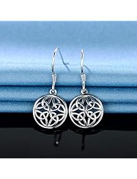 925 Sterling Silver Celtic Knot Round Drop Wire Dangle Earrings for Women