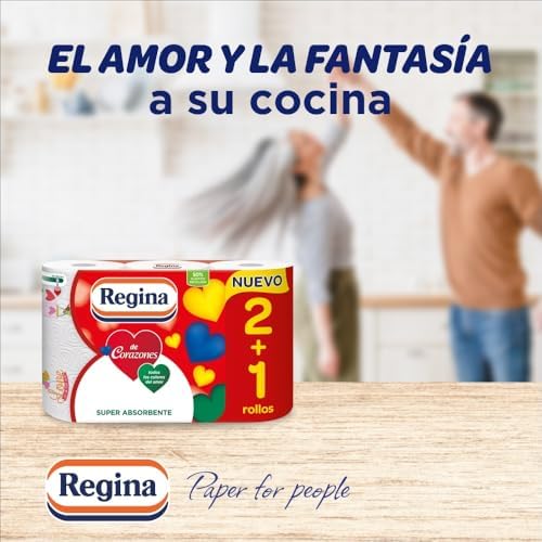 de Corazones Papel Cocina - 21 Rollos, Máxima Absorbencia En Cada Hoja, 58 Hojas De 2 Capas Por Rollo, Color Decorado, Rollo grande