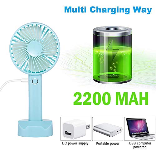 Battery Handheld Fan, Portable Battery Operated Fan : Rechargeable & Adjustable 3 Speeds Mini Personal Electric USB Fan with Desk Stand for Home/Office/Travel/Outdoor (Blue) - Thumbnail 2