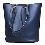 Covelin Women's Handbag Genuine Leather Tote Shoulder Bucket Bags Large Capacity Blue