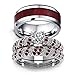 Couple Ring Bridal Set His And Hers Women 10k White Gold Filled Heart Garnet CZ Men Tungsten Carbide Band 10k Wedding Ring Band Set