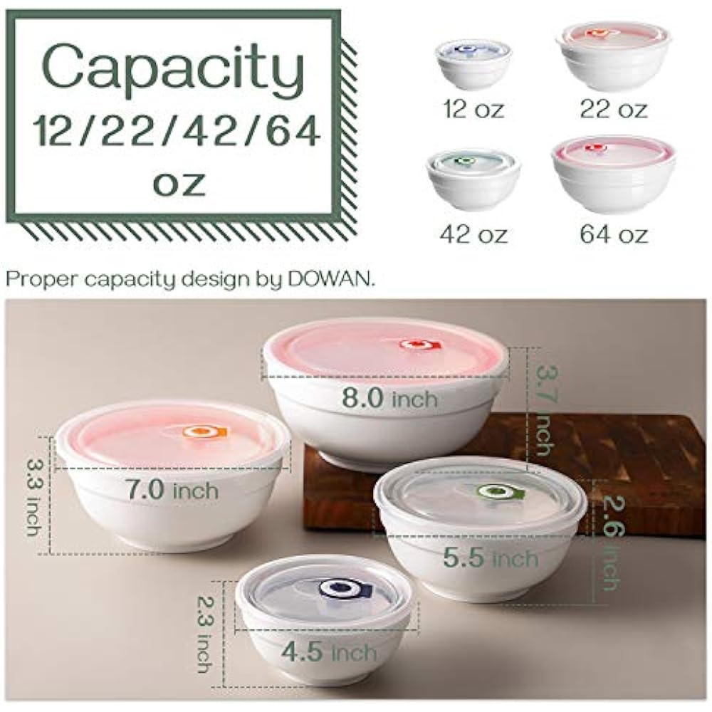 Porcelain Serving Bowl Set Airtight Lids For Keep Fresh, Small Mixing