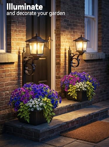 2-Pack Solar Lamp Post Lights with Planter, 2-in-1 Outdoor Flower Pot Waterproof Solar Lamp Post, Decorative Outdoor Solar Planter Lights for Garden, Patio, Pathway and Driveway, Dual Mounting Options