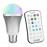 Coidak CO816 E26 RGB LED Color Changing Light Bulb with Timer & 2.4G RF Remote (Can Bypass Obstacles, Not IR), Pure White, Dimmable A19 Lamp, Aluminum Shell, 1-PACK