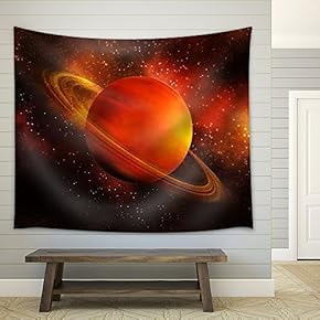 The Planet Saturn in Space - Fabric Wall Tapestry Home Decor - 51x60 inches