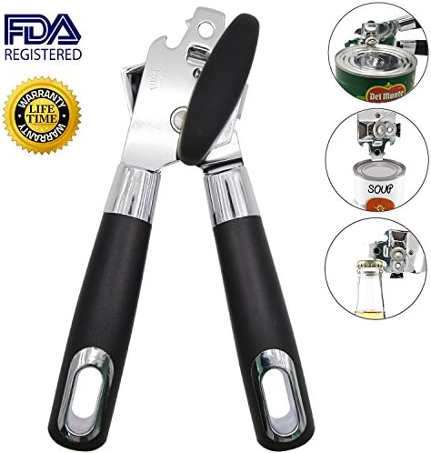 Manual Can Opener Professional Portable 3-In-1 Heavy Duty Can Opener  Ergonomics Handle,Stainless Steel Sharp Blade in Bottle Opener with Easy Turn Knob