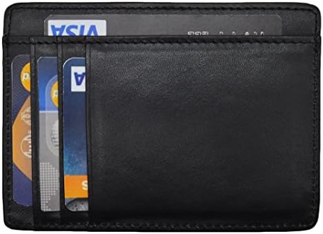 Mens Genuine Leather RFID Blocking Card Case Front Pocket Slim Wallet Black