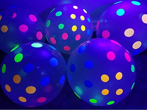 Blacklight Party Balloons - Clear Balloons with Polka Dots that Glow in the Dark under Blacklight - 25 Pack of 11 inch Clear Latex Balloons with Neon Flourescent Polka Dots