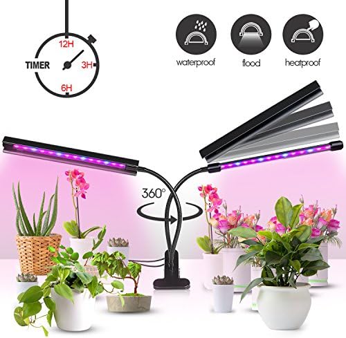 Plant Grow Light [Newest Upgraded - Lamp Cover Design] 20W Dual Head 40 LED 5 Dimmable Levels Grow Lights for Indoor Plant with 3/6/12H Automatic Cycle Timer, Red/Blue Spectrum, Adjustable Gooseneck