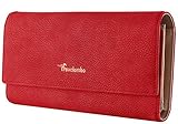 Travelambo Womens Wallet Faux Leather RFID Blocking Purse Credit Card Clutch Holder Case (Rose red)
