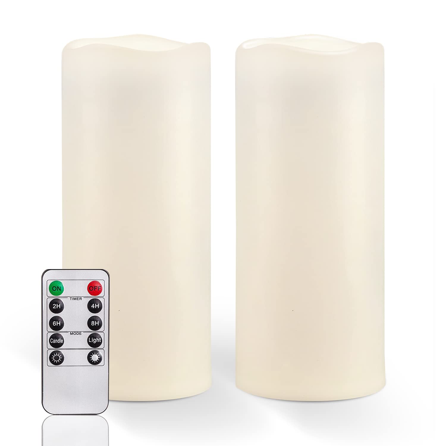 Photo 1 of Homemory 10" x 4" Large Waterproof Outdoor Flameless Candles with Remote Control and Timer, Battery Operated Flickering LED Pillar Candles for Outdoor Larterns, Porch, Long Lasting, Set of 2