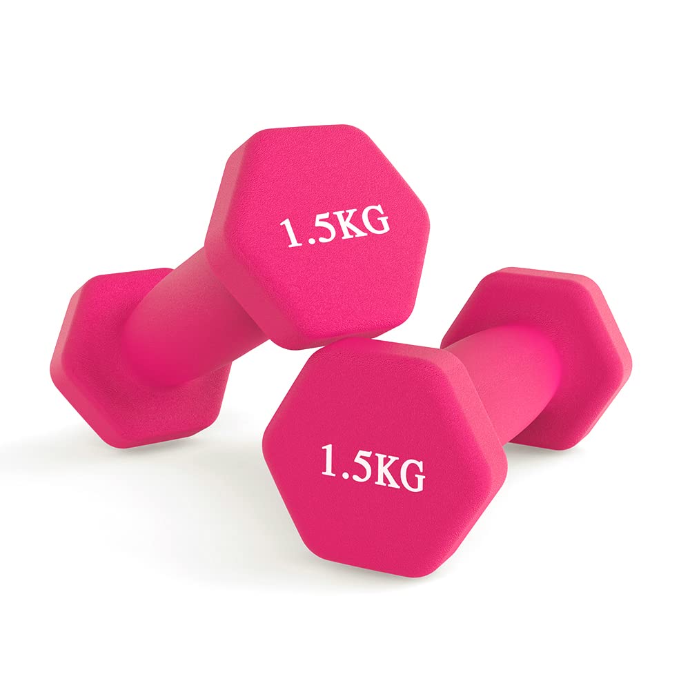 Neoprene Dumbbell Hand Weights, Sweat-Resistant Dumbellsweights Set, Home Gym Fitness - Set of 2 Dumbbells - (Pink, 1KG)