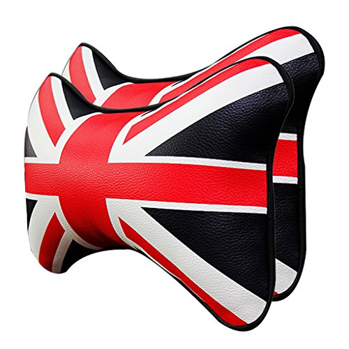 Mavota 2 Pieces Red Black Union Jack Artificial Leather Car Seat