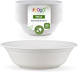 FOOGO Green 50 Disposable Sugarcane Bowls 32oz 8 inch Deep, Biodegradable