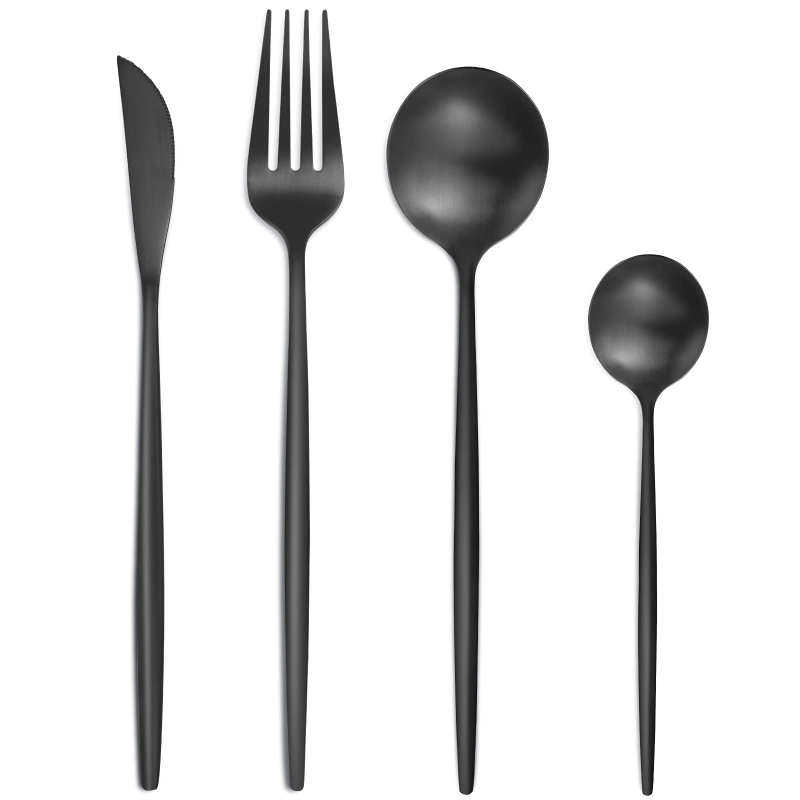 Matte Black Cutlery Sets 32 Pieces, Bestdin Elegant Stainless Steel Cutlery Set 32 Pieces, Kitchen Cutlery Set for 8, Suitable for Home/Party/Restaurant, Black Titanium Coating and Dishwasher Safe