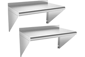 HOCCOT Commercial Stainless Steel Shelf 12 x 24” 2 Pack, Wall Mounted Food Service Storage Rack Shelves, Heavy Duty 250 lb Metal Shelf for Kitchen, Restaurant, Food Truck, Garage, Laundry Room