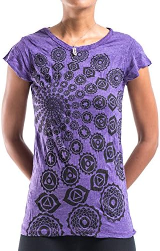 Sure Design Women's Chakra Fractal Crinkled Cotton T-Shirt (Medium, Purple)