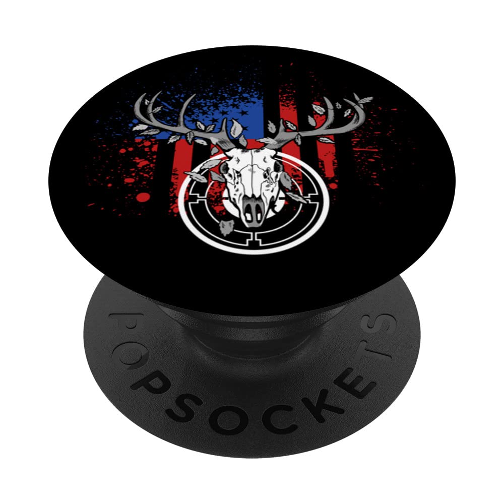 Deer Skull Buck Patriotic Whitetail Hunter American Flag PopSockets Swappable PopGrip