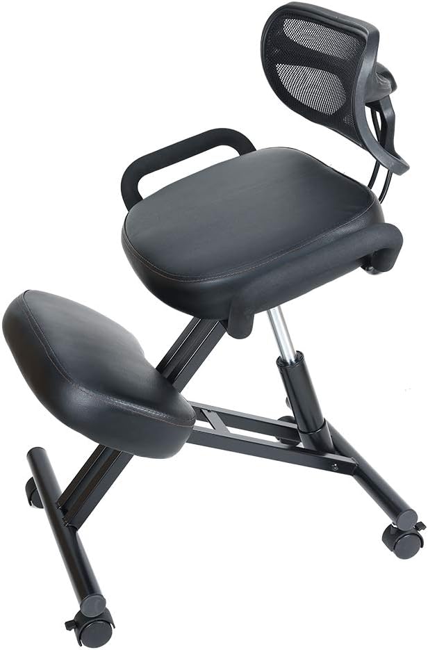 Sanery Ergonomic Kneeling Chair,Orthopaedic Stool Posture Frame PU Leather Seat Height Adjustable Stool Kneeling Promote Good Posture for Office Home Capacity 250 lbs- Black