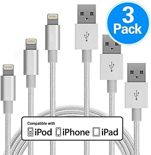 CABLEN iPhone Cable Charger MFi Certified 3Packs [3FT 6FT 6FT] to USB Charging &amp; Syncing charger cord Nylon Braided with iPhone X / 8 / 7/ Plus / 6 / 6S / 5 / 5C /5S / (Silver&amp;White)