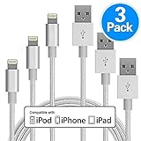 CABLEN iPhone Cable Charger MFi Certified 3Packs [3FT 6FT 6FT] to USB Charging & Syncing charger cord Nylon Braided with iPhone X / 8 / 7/ Plus / 6 / 6S / 5 / 5C /5S / (Silver&White)