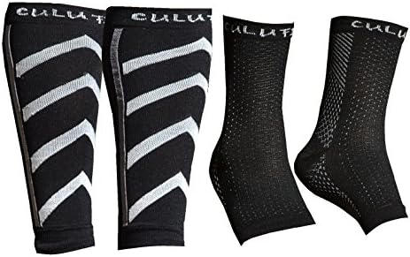 Culu Calf and ankle Compression Sleeve (2 PAIR) Leg Compression Socks for Shin Splint, &amp; Calf Pain Relief - Men, Women, and Runners - Calf Guard for Running, Cycling, Maternity, Travel, Nurses (L/XL)