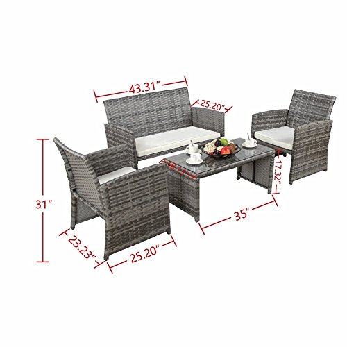 4-Piece Rattan Patio Furniture Patio Wicker Furniture Set-Outdoor Rattan Sofa Conversation Set
