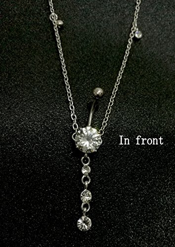 MayFee Women Sexy Rhinestone Dangle Piercing Belly Chain Barbell Belly Button Navel Button Ring Body Piercing Jewelry