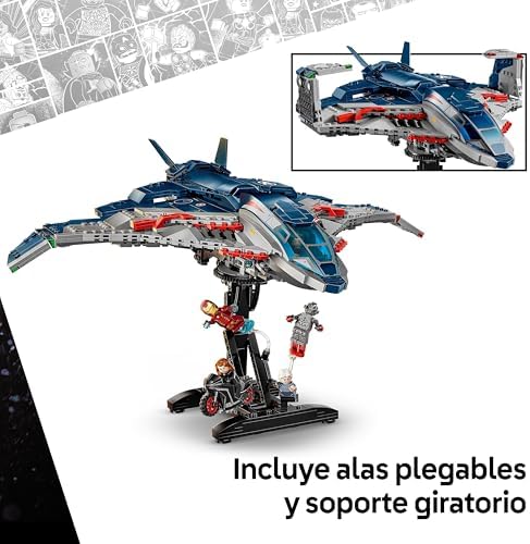 Marvel Quinjet de Vengadores: La Era de Ultrón - Avión de Juguete de Superhéroes con Moto y 5 Minifiguras inc. Iron Man, Viuda Negra y Ojo de Halcón - Regalo para Niños y Chicos de 12+ Años 76325