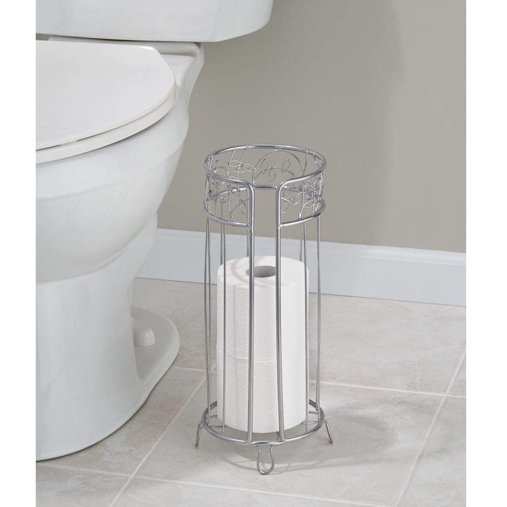 Mdesign decorative free standing toilet paper holder stand with storage