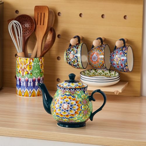 vancasso SIMI Tetera de Cerámica 840 ml, Tetera Bohemia para Té e Infusiones, Apta para Bebidas Frías y Calientes, Resistente al Calor, Apta para Microondas y Lavavajillas
