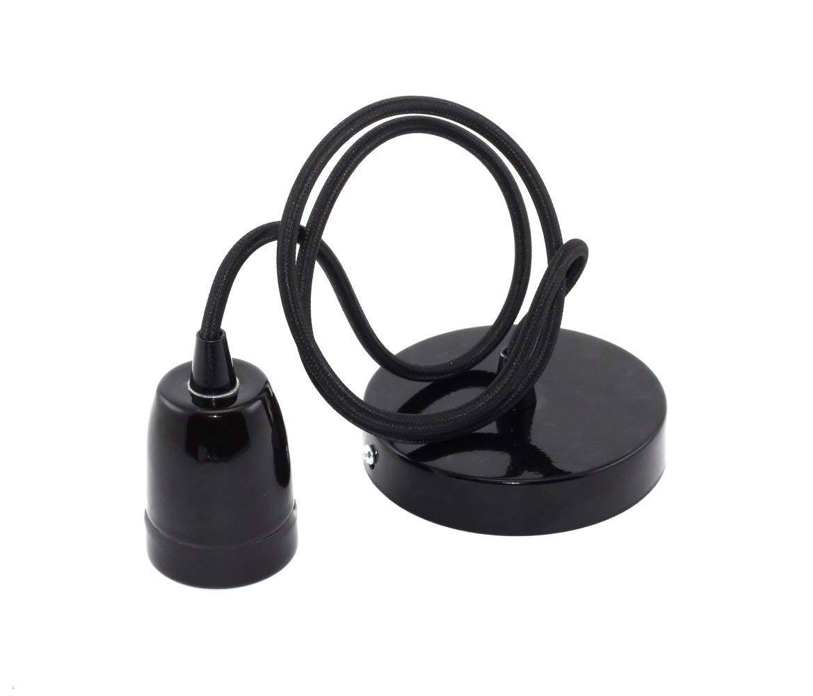 Ceramic Hanging Ceiling Lamp, Adjustable Cable 1 m for E27 bulbs Black