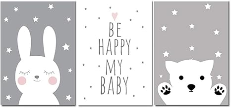 Amazon Co Jp かわいいウサギのクマの保育園プリントキャンバスポスターノルディックキッズルームの絵子供の壁アートポスタースター画像ベビールームの装飾 50x70cmx3フレームレス ホーム キッチン