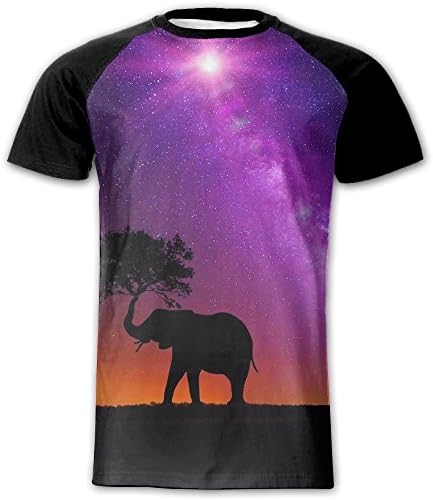 Galaxy And Animal Elephant Mens Front Print Short Sleeve T-shirt Casual Round Neck