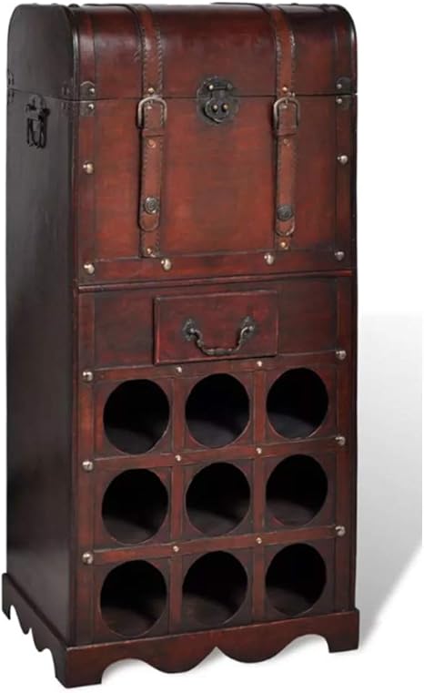 Amazon Com Zamax Vintage Style 9 Bottles Wooden Wine Rack For Kitchen Dining Room Living Room Wine Lovers Storage Trunk Box Wine Cabinets With Drawer 15 7 X 10 7 X 31 1 Inch L X