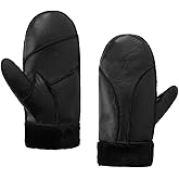 MGGMOKAY Women Leather Mittens Shearling Sheepskin Fur Lined Winter Mitten Gloves