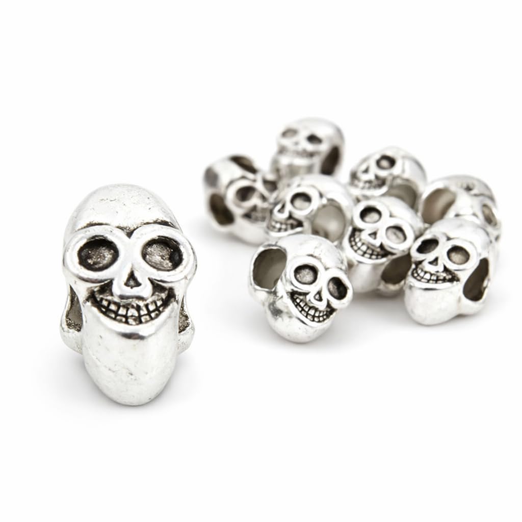 20 Skull Spacer Beads 11 x 6 mm Skull Silver Colour Metal Beads for Necklace Charm Bracelets Craft Making