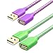 OKRAY USB Extender, 2 Pack 6 Feet USB 2.0 Extension Cable, Durable Nylon Braided Type A Male to A Female Cord Data Transfer Extender Cable for Printer, USB Flash Drive/Game Controller (Purple Green)