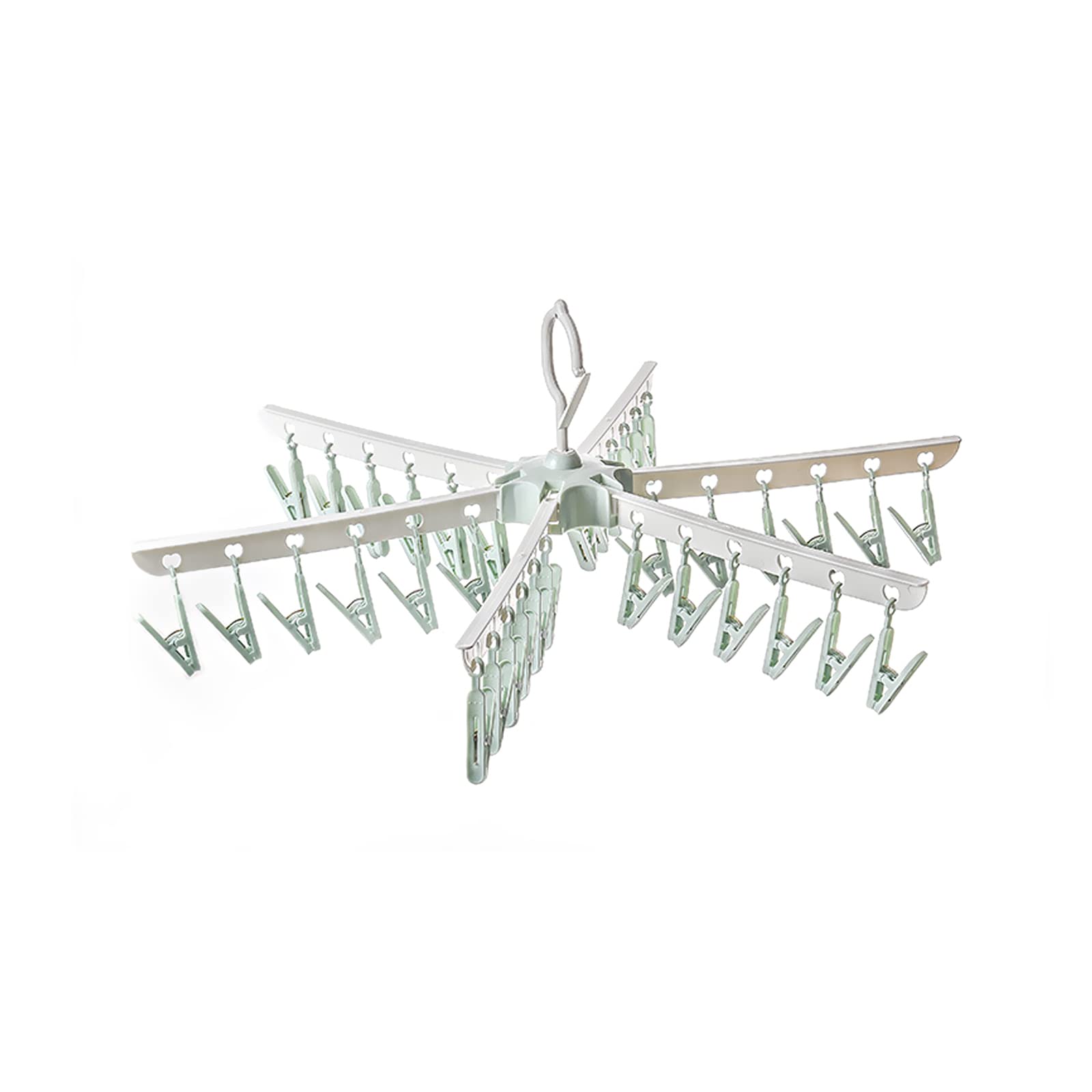 CMOISO 365° Rotation Sock Hanger for Washing Line with 36 clips, 1 Pcs Foldable Underwear Dryer with Pegs, Sock Dryer Underwear Hanger for Washing Line for Laundry Bra Panty