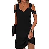 Soesdemo Womens Summer Dress Cold Shoulder V Neck Floral Printed 2024 Fashion Sundress with Pockets