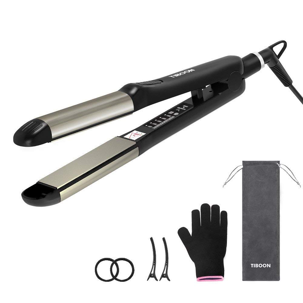 Tiboon Professional Hair Straightener Flat Iron For Hair Dual Voltage 110 240v With Glove Pouch Hair Clips Elastics Travel