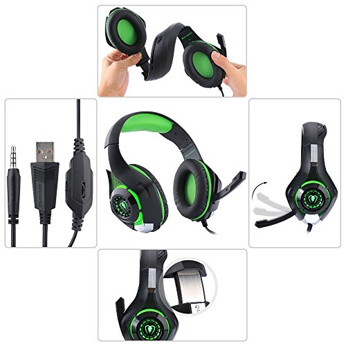 Game Headset, TURN RAISE 3.5mm Stereo Gaming LED Lighting Over-Ear Headphone with Mic for Playstation 4 PS4 PC Computer Gamer - Support Noise Cancelling & Volume Control(Red in Black)