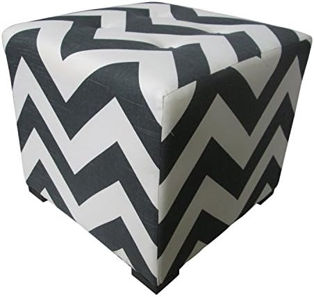 Sole Designs Chevron Stripe Design Merton Collection Black/White Button Tufted Upholstered Square Ottoman