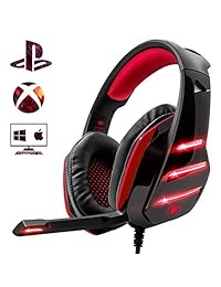 Beexcellent Gaming Headset PS4 Headset, Xbox One Deep Bass Headphones with Noise Canceling Microphone LED Lights, Compatible with PS4 Xbox One PC Mac